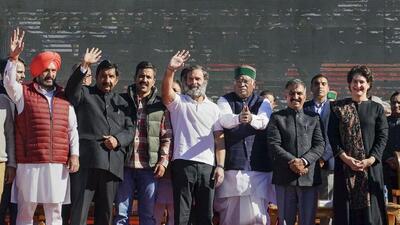 Senior Congress leaders including party president Mallikarjun Kharge, Rahul Gandhi and Priyanka Gandhi attended the swearing-in ceremony of Himachal Pradesh chief minister. (PTI) Senior Congress leaders including party president Mallikarjun Kharge, Rahul Gandhi and Priyanka Gandhi attended the swearing-in ceremony of Himachal Pradesh chief minister. (PTI)