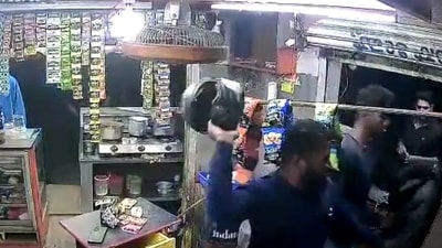 After video of Bengaluru bakery owner assault goes viral, cops arrest 4 (Screen grab from viral video) After video of Bengaluru bakery owner assault goes viral, cops arrest 4 (Screen grab from viral video)