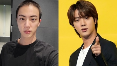 BTS member Jin aka Kim Seok Jin in his military haircut. BTS member Jin aka Kim Seok Jin in his military haircut.