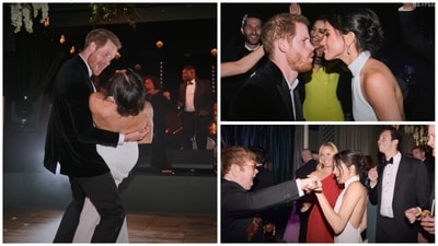 Harry and Meghan during their wedding reception. Harry and Meghan during their wedding reception.