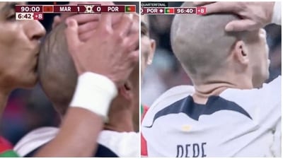 Morocco defender's hilarious reaction to Pepe's miss during quarterfinal (Twitter)