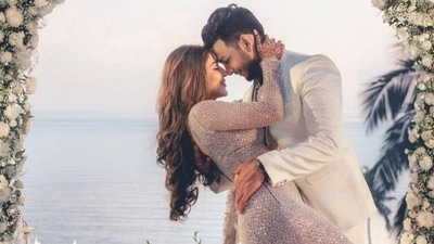 Sonarika Bhadoria and Vikas Parashar at their engagement ceremony.