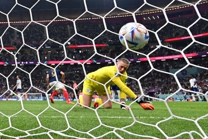 England goalkeeper Jordan Pickford concedes a goal by France midfielder Aurelien Tchouameni (AFP) England goalkeeper Jordan Pickford concedes a goal by France midfielder Aurelien Tchouameni (AFP)