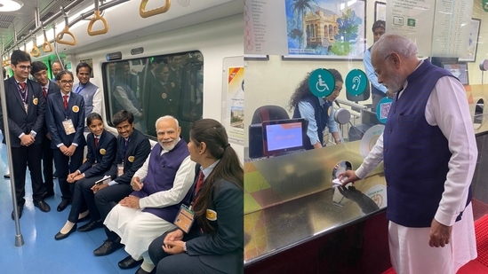 Prime Minister Narendra Modi takes a ride after dedicating Phase 1 of Nagpur metro.