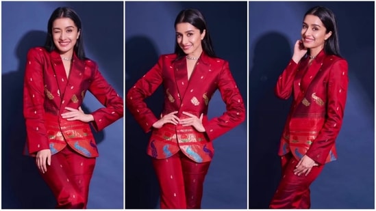 Actress Shraddha Kapoor recently shared her stunning look in a red paithani pantsuit on her Instagram. (Instagram )