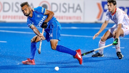 Sukhjeet Singh in action for India.(Hockey India)