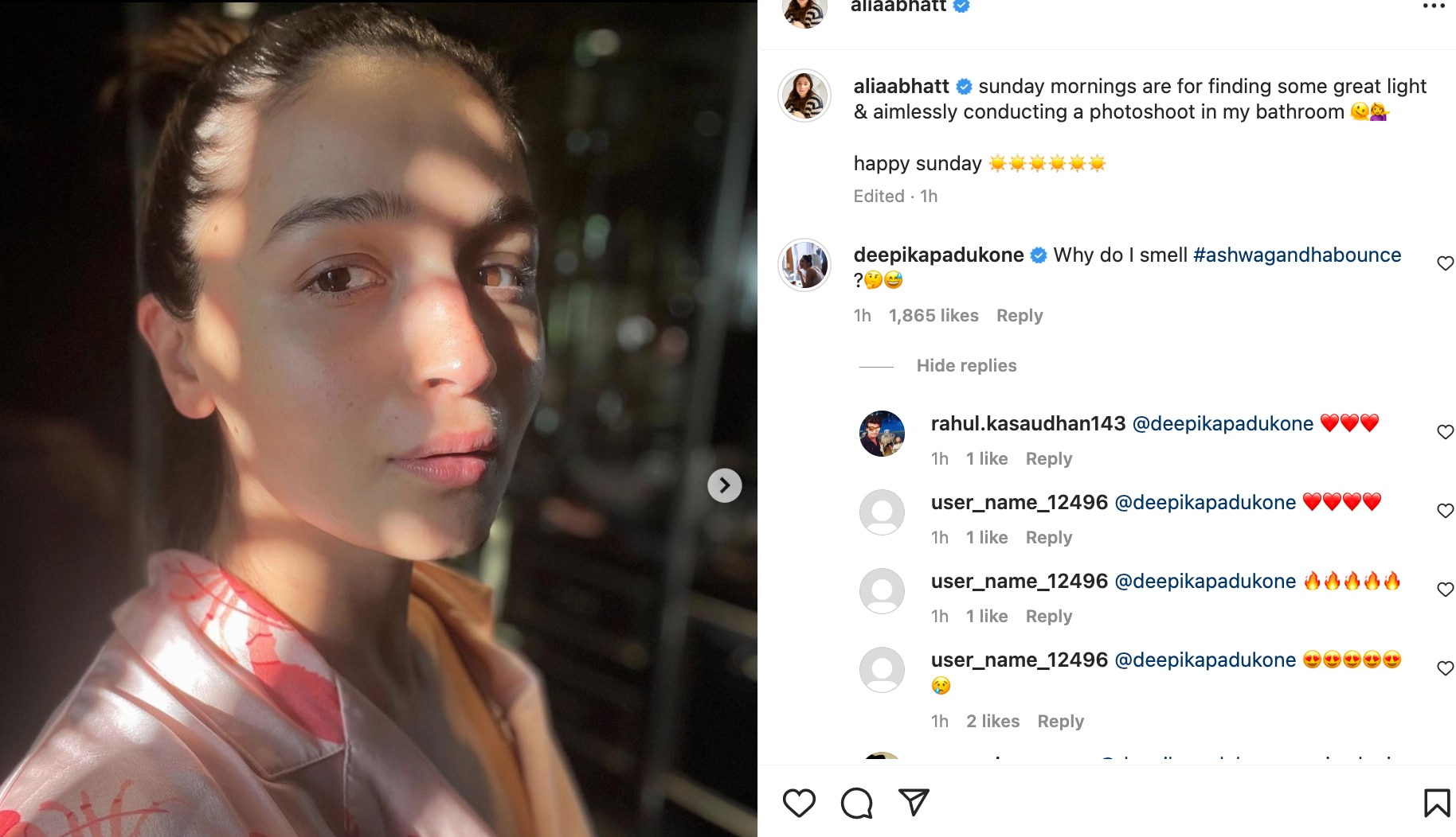 Alia Bhatt's post gets a comment from Deepika Padukone.