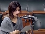 Samajwadi Party leader, from Mainpuri, Dimple Yadav takes oath as a member of the Lok Sabha during the Winter Session of Parliament, in New Delhi, Monday, Dec. 12, 2022. (PTI Photo)(PTI) Samajwadi Party leader, from Mainpuri, Dimple Yadav takes oath as a member of the Lok Sabha during the Winter Session of Parliament, in New Delhi, Monday, Dec. 12, 2022. (PTI Photo)(PTI)