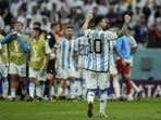 Argentina's Lionel Messi celebrates with teammates at the end of the World Cup quarterfinal match Argentina's Lionel Messi celebrates with teammates at the end of the World Cup quarterfinal match