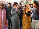 Congress leader Priyanka Gandhi Vadra seen walking along with party workers and women from neighbouring parts of Rajasthan's Bundi on Monday.(Twitter/Congress)