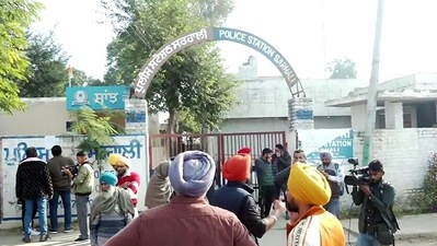 People and Media personnel gather outside the Sarhali Police Station that was hit with a low-intensity blast, in Tarn Taran on Saturday. (ANI) People and Media personnel gather outside the Sarhali Police Station that was hit with a low-intensity blast, in Tarn Taran on Saturday. (ANI)
