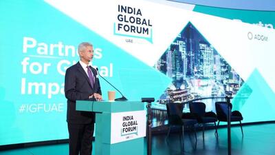 External affairs minister S Jaishankar at the India Global Forum in Abu Dhabi on Monday. (Twitter Photo) External affairs minister S Jaishankar at the India Global Forum in Abu Dhabi on Monday. (Twitter Photo)
