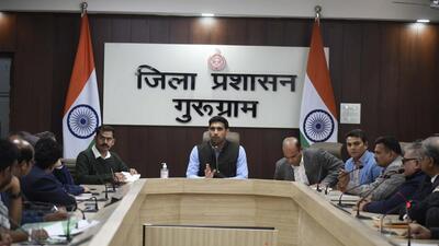 Gurugram, India-December 12: Nishant Kumar Yadav, Deputy Commissioner held a meeting with RWA members regarding the audit of the building structure at the DC meeting hall, in Mini Secretariat, in Gurugram, India, on Monday, 12 December 2022. (Photo by Parveen Kumar/Hindustan Times)(Pic to go with Abhishek Behl's story) Gurugram, India-December 12: Nishant Kumar Yadav, Deputy Commissioner held a meeting with RWA members regarding the audit of the building structure at the DC meeting hall, in Mini Secretariat, in Gurugram, India, on Monday, 12 December 2022. (Photo by Parveen Kumar/Hindustan Times)(Pic to go with Abhishek Behl's story)