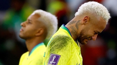 Brazil's Neymar looks dejected after being eliminated from the FIFA World Cup 2022. (REUTERS)