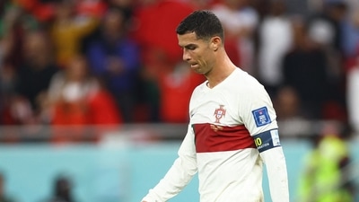 Portugal's Cristiano Ronaldo looks dejected after being eliminated from the FIFA World Cup. (REUTERS)