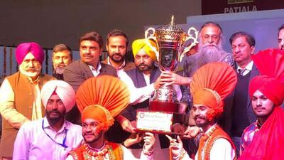 The overall winner trophy of the Punjab state inter-varsity youth festival 2022 to PU was presented by Punjab chief minister Bhagwant Mann. (HT File)