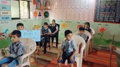 The image, taken from the Twitter video, shows the students playing a skit on 'civic values'. (Twittr/@manujjindalIAS)