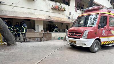 Two fire tenders were rushed to the location, along with an ambulance and a team from Adani Power, which provides electricity to the area. (Vijay Bate/HT PHOTO) Two fire tenders were rushed to the location, along with an ambulance and a team from Adani Power, which provides electricity to the area. (Vijay Bate/HT PHOTO)