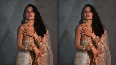 In golden jhumkas, golden bracelets and white and red bangles, Jacqueline gave herself a stunning ethnic look for the day. (Instagram/@jacquelinef143) In golden jhumkas, golden bracelets and white and red bangles, Jacqueline gave herself a stunning ethnic look for the day. (Instagram/@jacquelinef143)