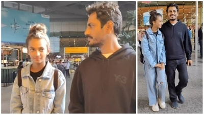 Nawazuddin Siddiqui with daughter Shora at airport. (Viral Bhayani) Nawazuddin Siddiqui with daughter Shora at airport. (Viral Bhayani)