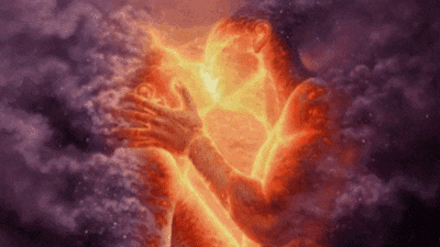 Spirit falls into matter, the waves become particles or fixed points and give us the experience of reality. Spirit falls into matter, the waves become particles or fixed points and give us the experience of reality.