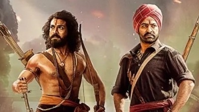 Ram Charan and Jr NTR on the poster of RRR.