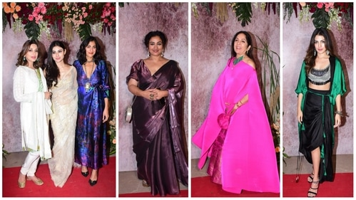 Sonali Bendre, Mouni Roy, Aahana Kumra, Divya Dutta, Neena Gupta and Rhea Chakraborty at Guneet Monga's pre-wedding bash. (Varinder Chawla) Sonali Bendre, Mouni Roy, Aahana Kumra, Divya Dutta, Neena Gupta and Rhea Chakraborty at Guneet Monga's pre-wedding bash. (Varinder Chawla)