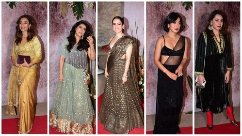 Patralekhaa, Tahira Kashyap, Sanya Malhotra, Sayani Gupta, Maanvi Gagroo at Guneet Monga's pre-wedding bash. (Varinder Chawla) Patralekhaa, Tahira Kashyap, Sanya Malhotra, Sayani Gupta, Maanvi Gagroo at Guneet Monga's pre-wedding bash. (Varinder Chawla)