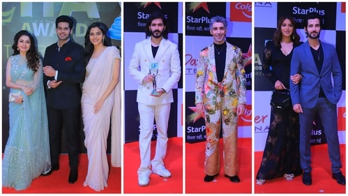 Bhagyashree with son Abhimanyu and daughter Avantika Dassani, Harsh Varrdhan Kapoor, Jim Sarbh, Anushka Ranjan with husband Aditya Seal at ITA Awards. (Varinder Chawla) Bhagyashree with son Abhimanyu and daughter Avantika Dassani, Harsh Varrdhan Kapoor, Jim Sarbh, Anushka Ranjan with husband Aditya Seal at ITA Awards. (Varinder Chawla)