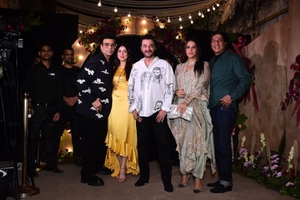 Karan Johar, Bhavana Pandey, Sanjay Kapoor, Neha Dhupia and Chunky Pandey at Guneet Monga's pre-wedding bash. (Varinder Chawla) Karan Johar, Bhavana Pandey, Sanjay Kapoor, Neha Dhupia and Chunky Pandey at Guneet Monga's pre-wedding bash. (Varinder Chawla)