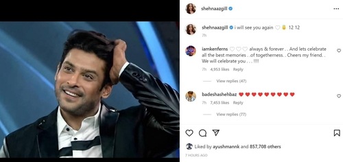 Shehaaz Gill shared a post in Sidharth Shukla's memory. Shehaaz Gill shared a post in Sidharth Shukla's memory.