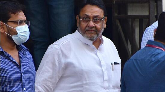 NCP leader and former minister Nawab Malik being produced before a Mumbai court in March 2022. (HT File Photo/Bhushan Koyande)