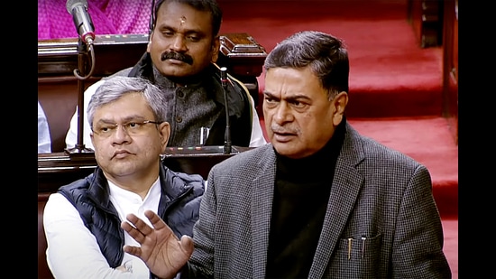 Power minister RK Singh in Rajya Sabha on Monday. (ANI)