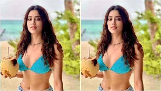 “On an island in the sun,” Janhvi wrote as she accessorised her look with a multicoloured beaded neck choker.&nbsp;(Instagram/@janhvikapoor)