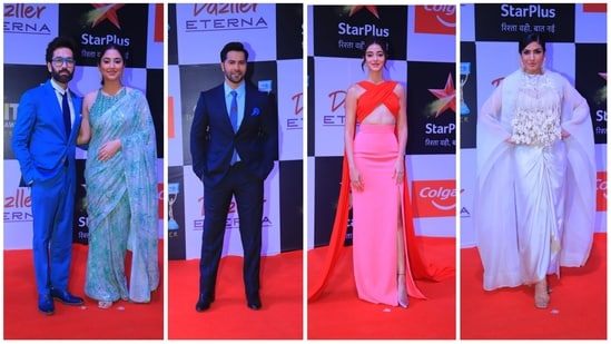 Nakuul Mehta, Varun Dhawan, Ananya Panday, Raveena Tandon walk the red carpet at ITA Awards on Sunday. (Varinder Chawla)
