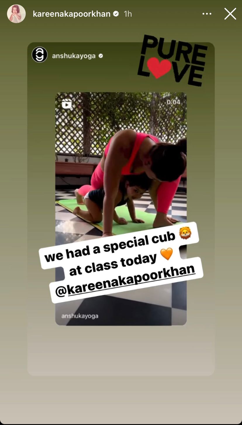 Kareena Kapoor shares her yoga video with Jehangir Ali Khan via Instagram Stories.