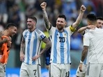 Argentina's Lionel Messi celebrates defeating Croatia 3-0 in the World Cup semifinal match(AP) Argentina's Lionel Messi celebrates defeating Croatia 3-0 in the World Cup semifinal match(AP)