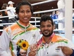 Coach Mohammad Ali Qamar with Tokyo Olympics bronze medallist Lovlina Borgohain Coach Mohammad Ali Qamar with Tokyo Olympics bronze medallist Lovlina Borgohain