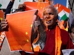 Members of Shiv Sena Dogra Front stage a protest following a clash between Indian and Chinese forces along the LAC in Arunachal Pradesh in Jammu on Tuesday.(PTI) Members of Shiv Sena Dogra Front stage a protest following a clash between Indian and Chinese forces along the LAC in Arunachal Pradesh in Jammu on Tuesday.(PTI)