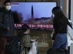 North Korea Missile: A TV screen shows a file image of North Korea's missile launch. North Korea Missile: A TV screen shows a file image of North Korea's missile launch.