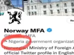 Norway's foreign ministry has asked to Twitter remove Nigeria's labels from its government handles. Norway's foreign ministry has asked to Twitter remove Nigeria's labels from its government handles.