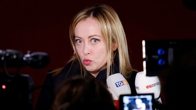Russia-Ukraine War: Italian Prime Minister Giorgia Meloni talks to the press. (AFP) Russia-Ukraine War: Italian Prime Minister Giorgia Meloni talks to the press. (AFP)