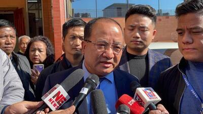 Addressing media persons after submitting his resignation, Beichhua said that the chief minister wanted to reshuffle the cabinet (HT Photo)