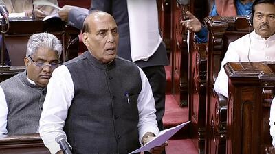 Defence Minister Rajnath Singh delivers a statement in Rajya Sabha on the India-China Line of Actual Control (LAC) clash during the Winter Session of Parliament, in New Delhi on Tuesday. (ANI) Defence Minister Rajnath Singh delivers a statement in Rajya Sabha on the India-China Line of Actual Control (LAC) clash during the Winter Session of Parliament, in New Delhi on Tuesday. (ANI)