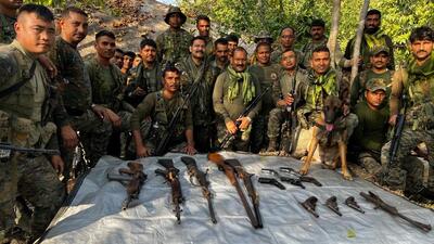 Security forces with the arms haul on Tuesday. (Sourced Image) Security forces with the arms haul on Tuesday. (Sourced Image)