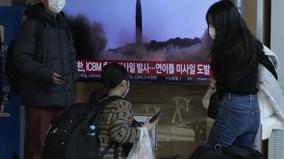 North Korea Missile: A TV screen shows a file image of North Korea's missile launch. (AP) North Korea Missile: A TV screen shows a file image of North Korea's missile launch. (AP)