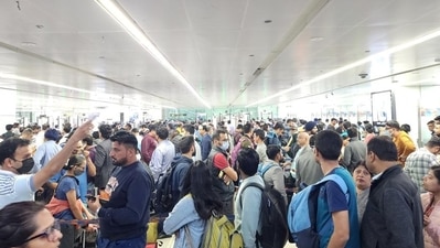 Scenes such as this have been common in recent days at the country's busiest airport (Twitter/DrAmbrishMithal) Scenes such as this have been common in recent days at the country's busiest airport (Twitter/DrAmbrishMithal)