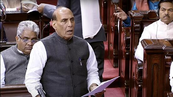 Defence Minister Rajnath Singh delivers a statement in Rajya Sabha on the India-China Line of Actual Control (LAC) clash during the Winter Session of Parliament, in New Delhi on Tuesday. (ANI)