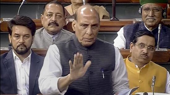 Defence minister Rajnath Singh speaks in the Lok Sabha during the ongoing Winter Session of Parliament in New Delhi on Tuesday (PTI)