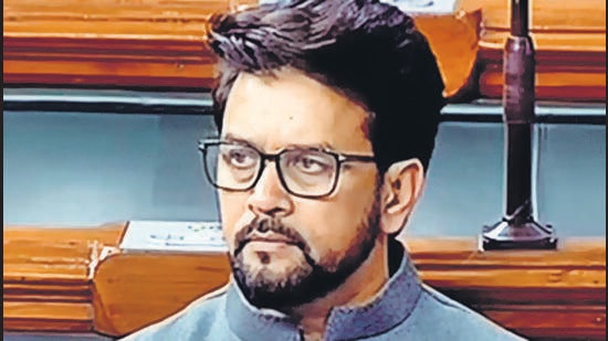 New Delhi, Dec 08 (ANI): Minister of Information and Broadcasting Anurag Thakur attends the Winter Session of Parliament in Lok Sabha, in New Delhi on Thursday. (ANI Photo/ SansadTV) (ANI)